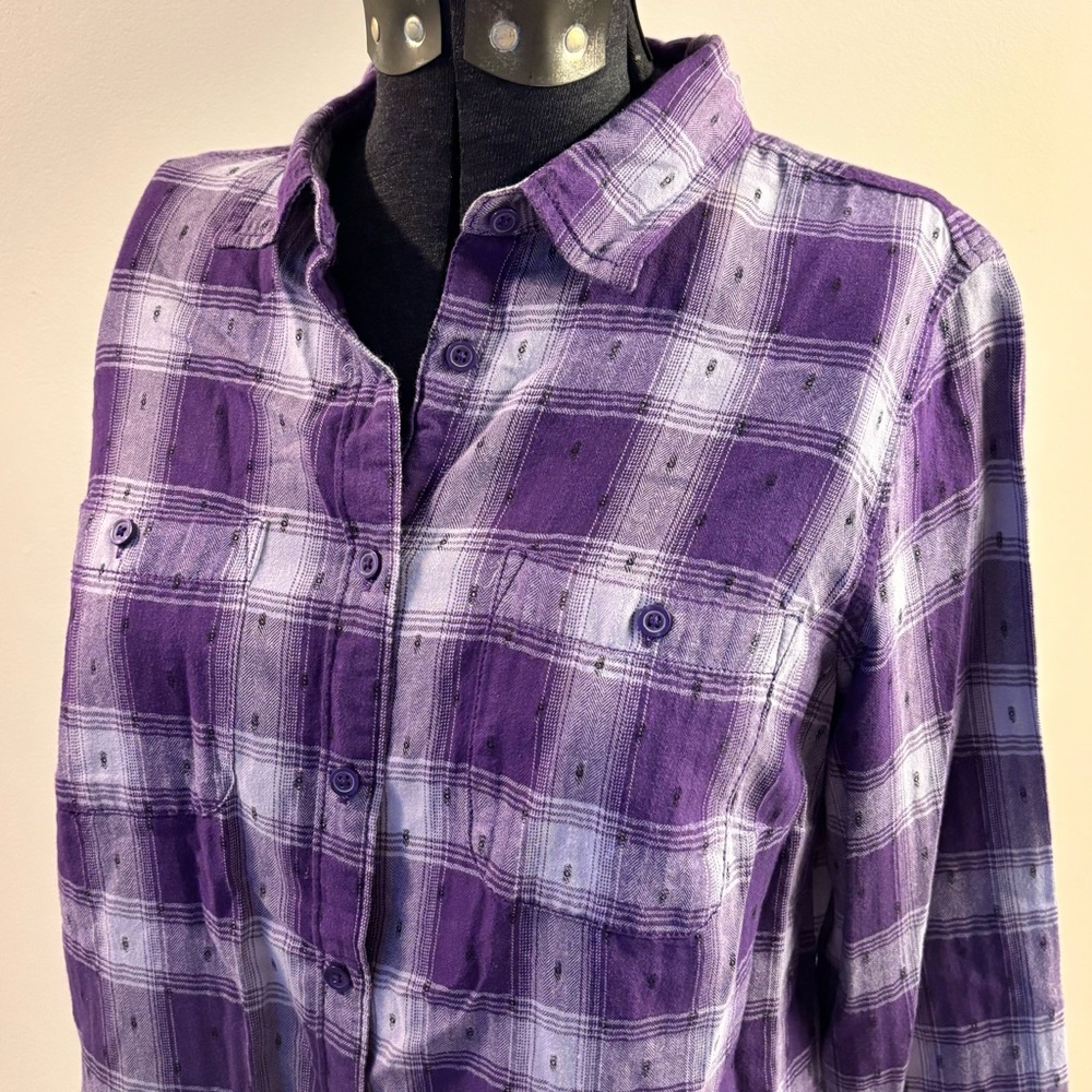 💜St. John's Bay💜Purple Plaid Shirt - Picture 2 of 5